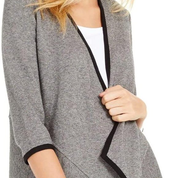 Alfani Womens Asymmetrical Cardigan Sweater in Birds Eye Jacquard Gray - NWT - L - Picture 2 of 7